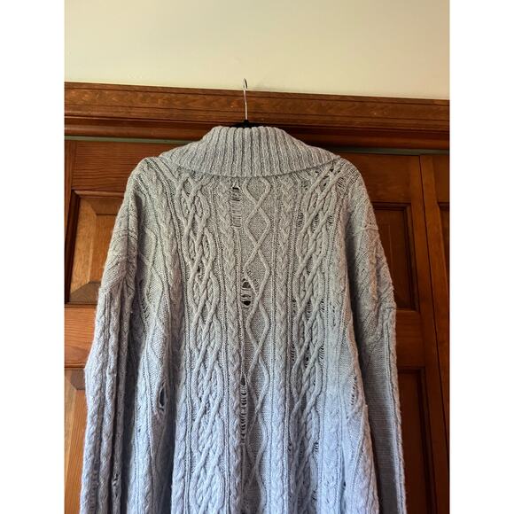 Free People Women's Distressed Complex Cable Knit Sweater Long Sleeve Blue SZ M - Picture 12 of 12